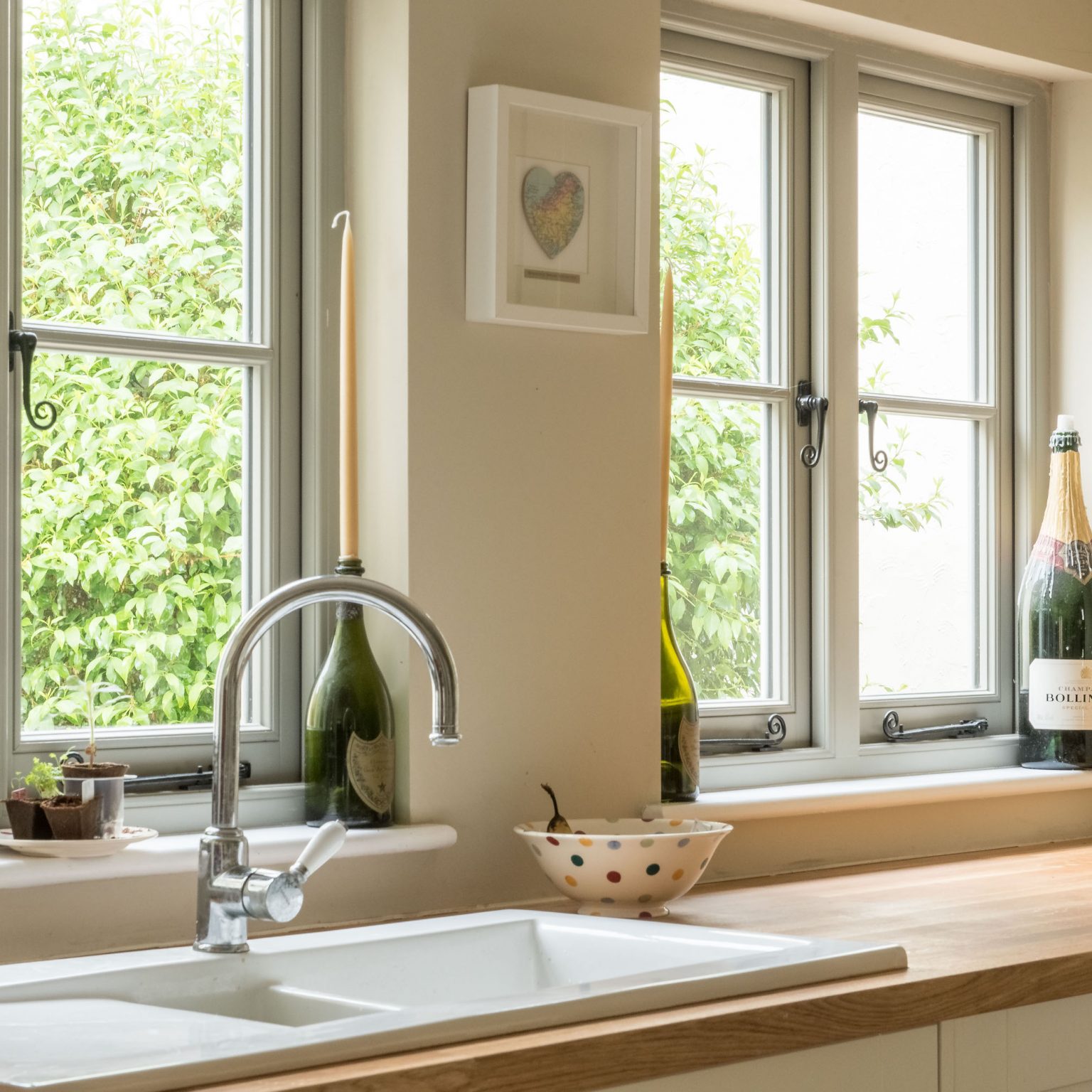 timber casement windows in a country kitchen