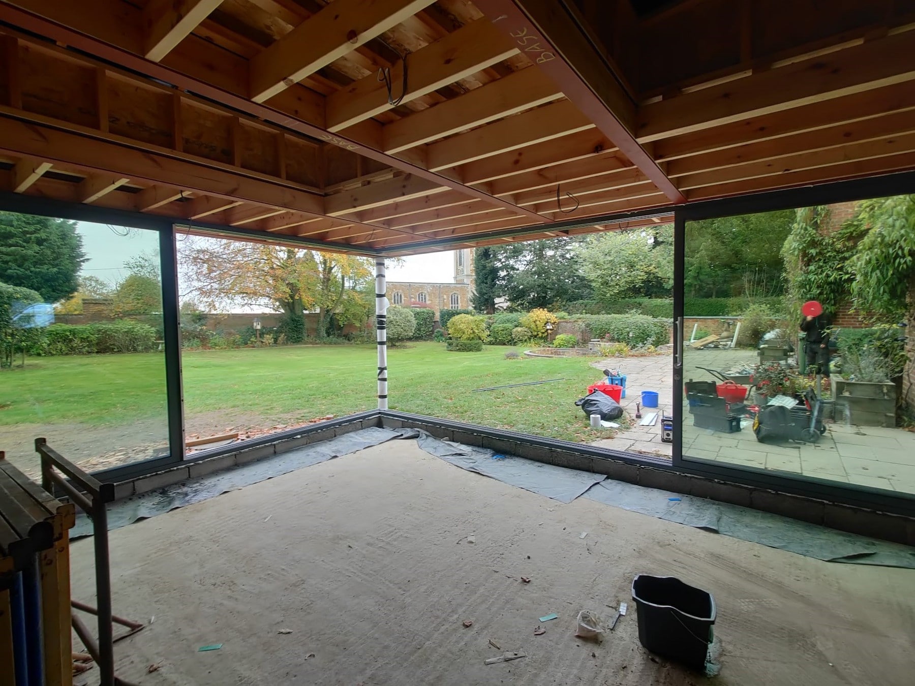 Fully open patio doors with no visible corner