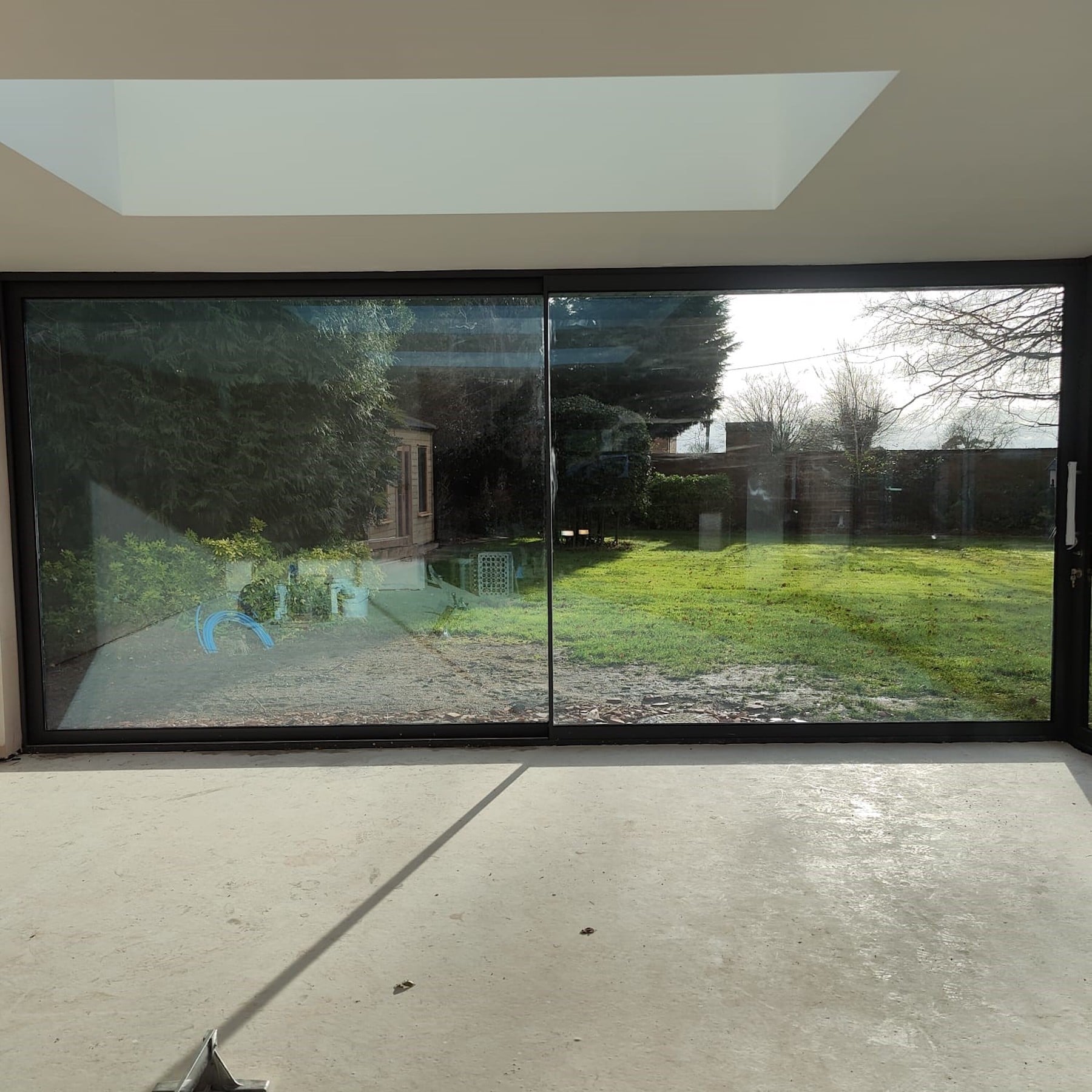 inside view of thin sliding doors in a black colour