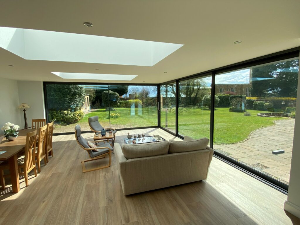 Slimline sliding doors in East Midlands to a grand new extension