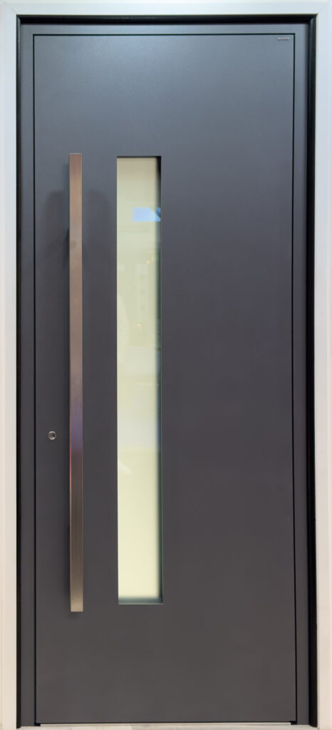 gerda doors showing the aluminium altus model in a display